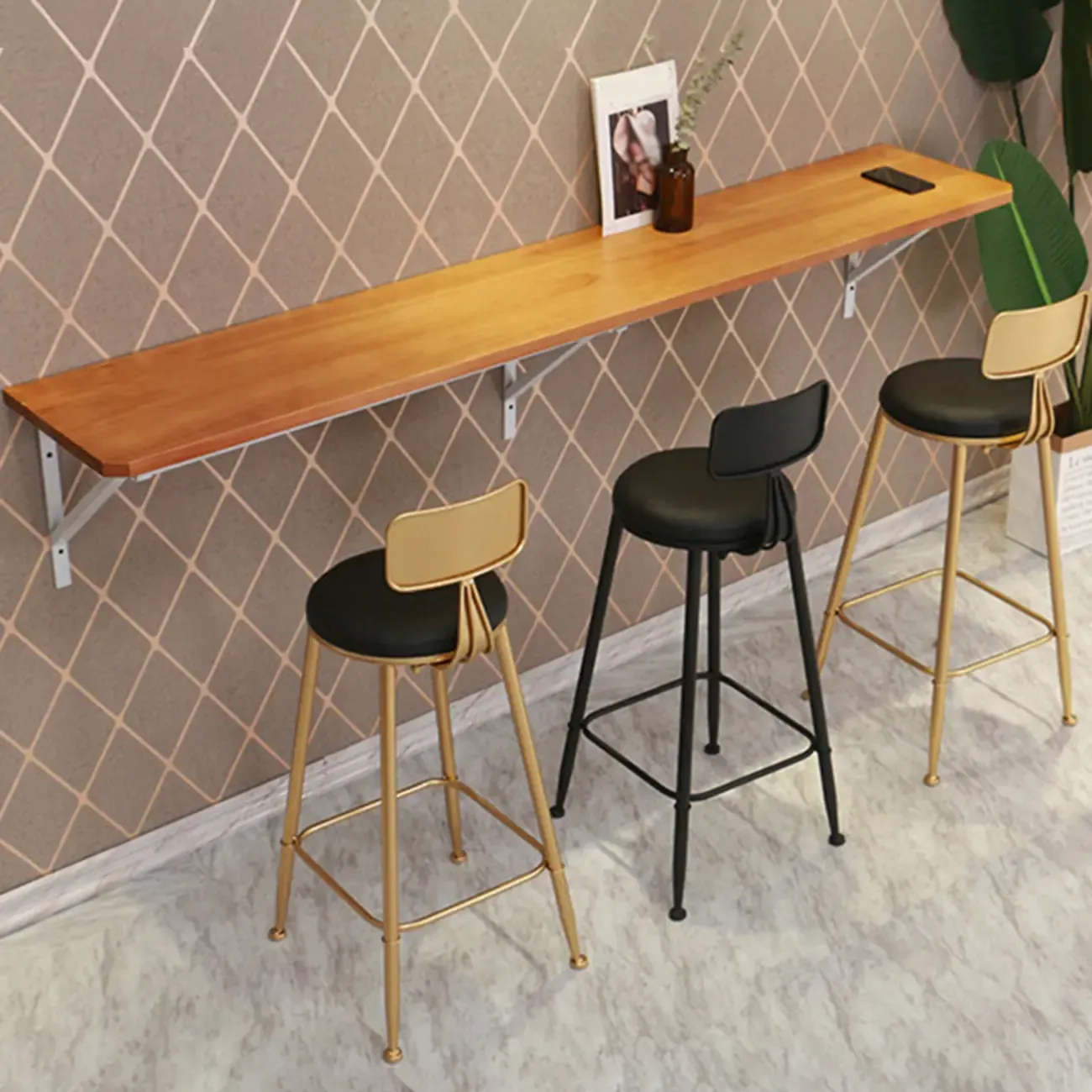 Rectangular Solid Wood Wall Mounted Bar Table