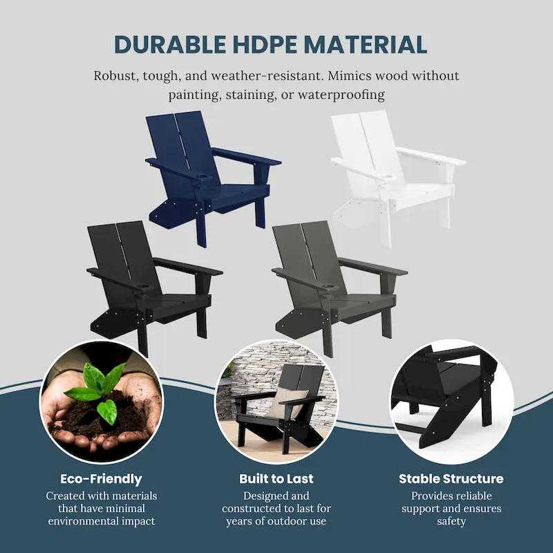 Polytrends Coastin Modern Poly Adirondack Chair (Set of 2), Black