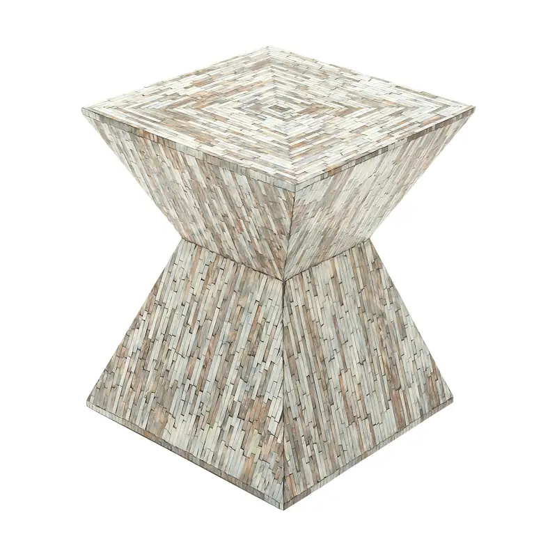 Mother of Pearl Shell Handmade Hourglass Shaped Accent Table - Gray or Beige - Roche River Decor