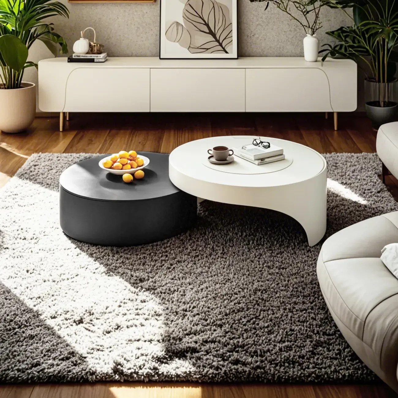 Grey Round Modern Wood Drawer Coffee Table
