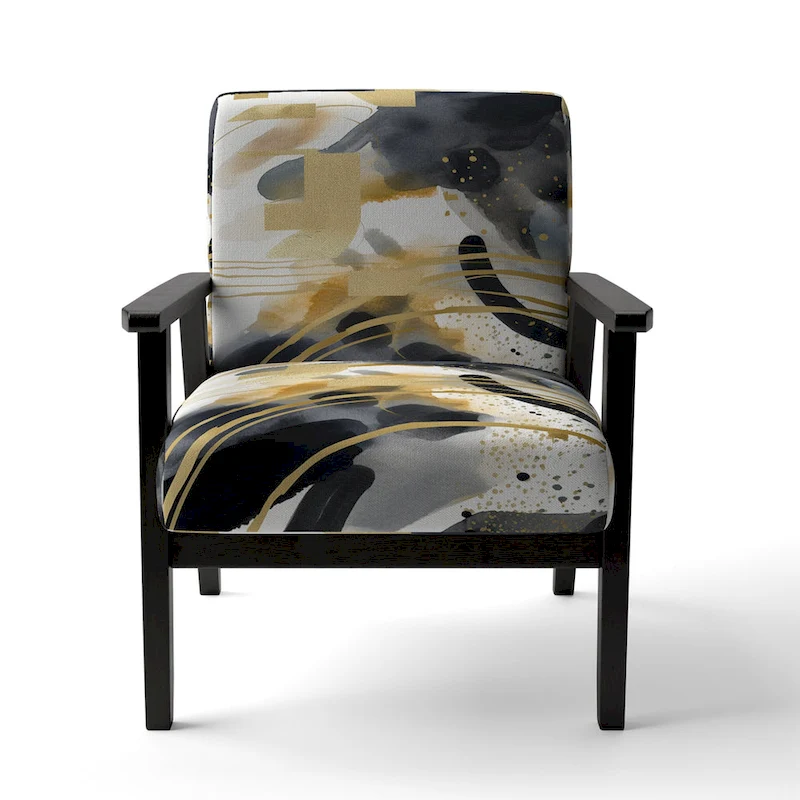 Designart Pastel Abstract With Blue Black & Gold Spots III Upholstered Fractals Accent Chair and Modern Arm Chair