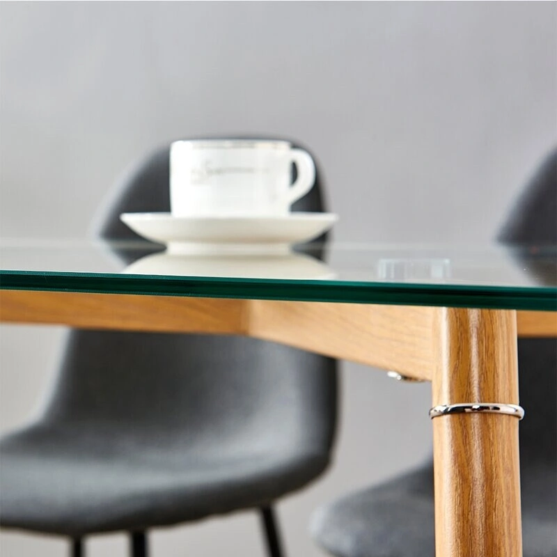 Modern Glass Top Dining Kitchen Table With Fabric Chairs