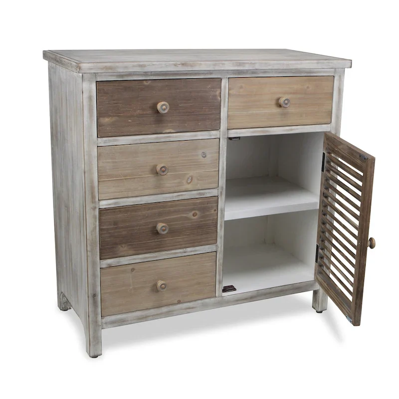 HomeRoots 32 Brown Rustic Solid Wood End Table Cabinet With Five Drawers - 31.75