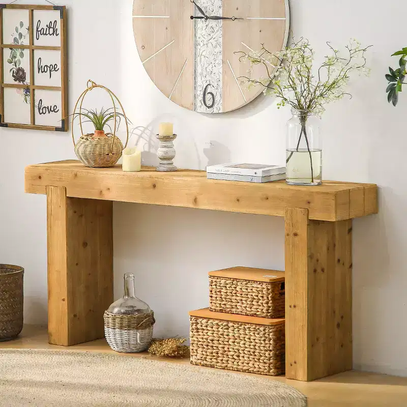 63 Narrow Wood Entryway Console Table, Farmhouse Sofa Table for Hallway, Living Room, or Behind Sofa - Panipeachy