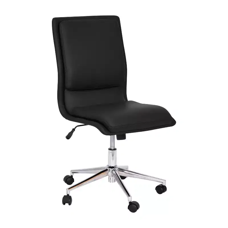 Mid-Back Armless Home Office Chair with Height Adjustable Swivel Seat and Five Star Chrome Base