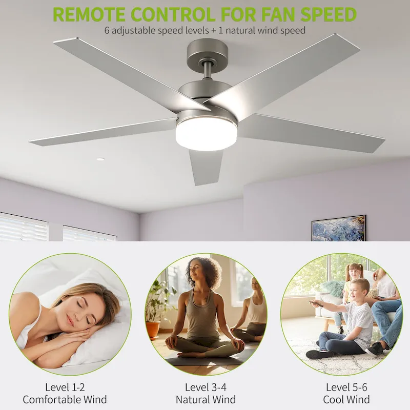 Ceiling Fan 52  with Lights and Remote, 5 Blade Ceiling Fan with Dimmable Light - 53