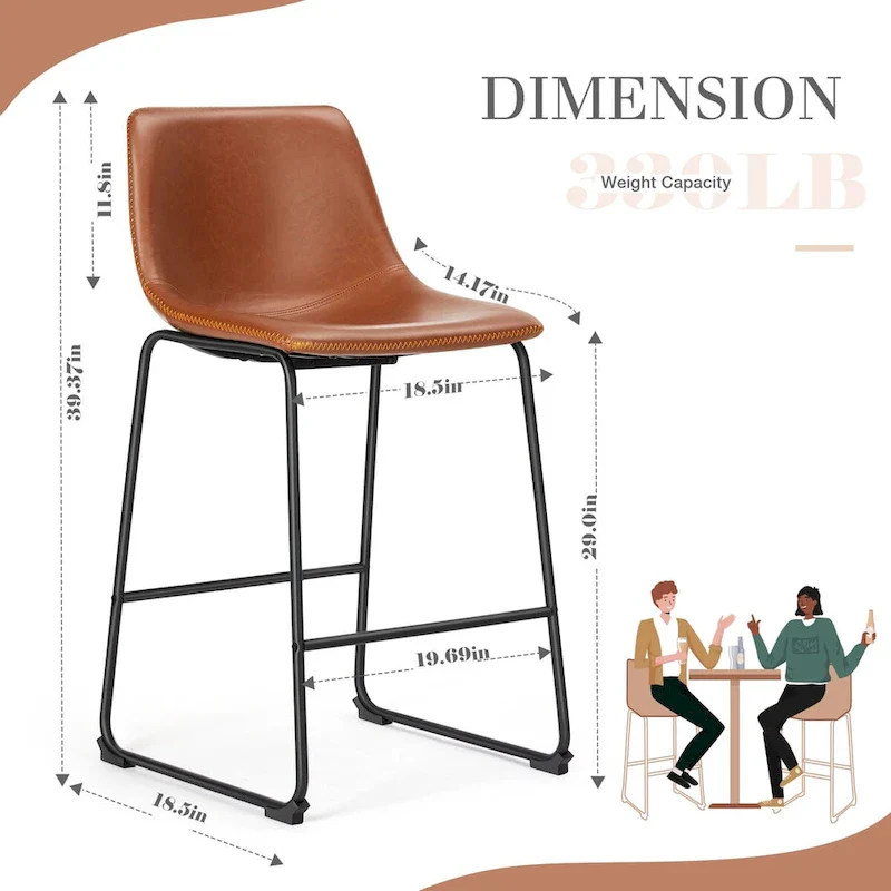 Counter Height Bar Stools Set of 2 with Faux Leather Seat