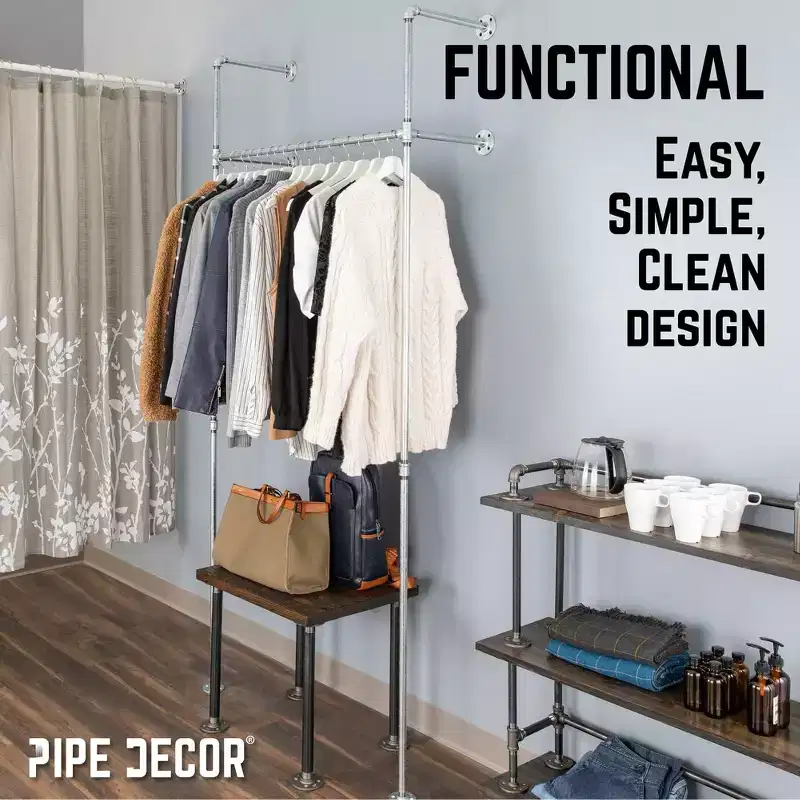 Pipe Decor 41 in. Galvanized Wall Mounted Clothing Rack, Single