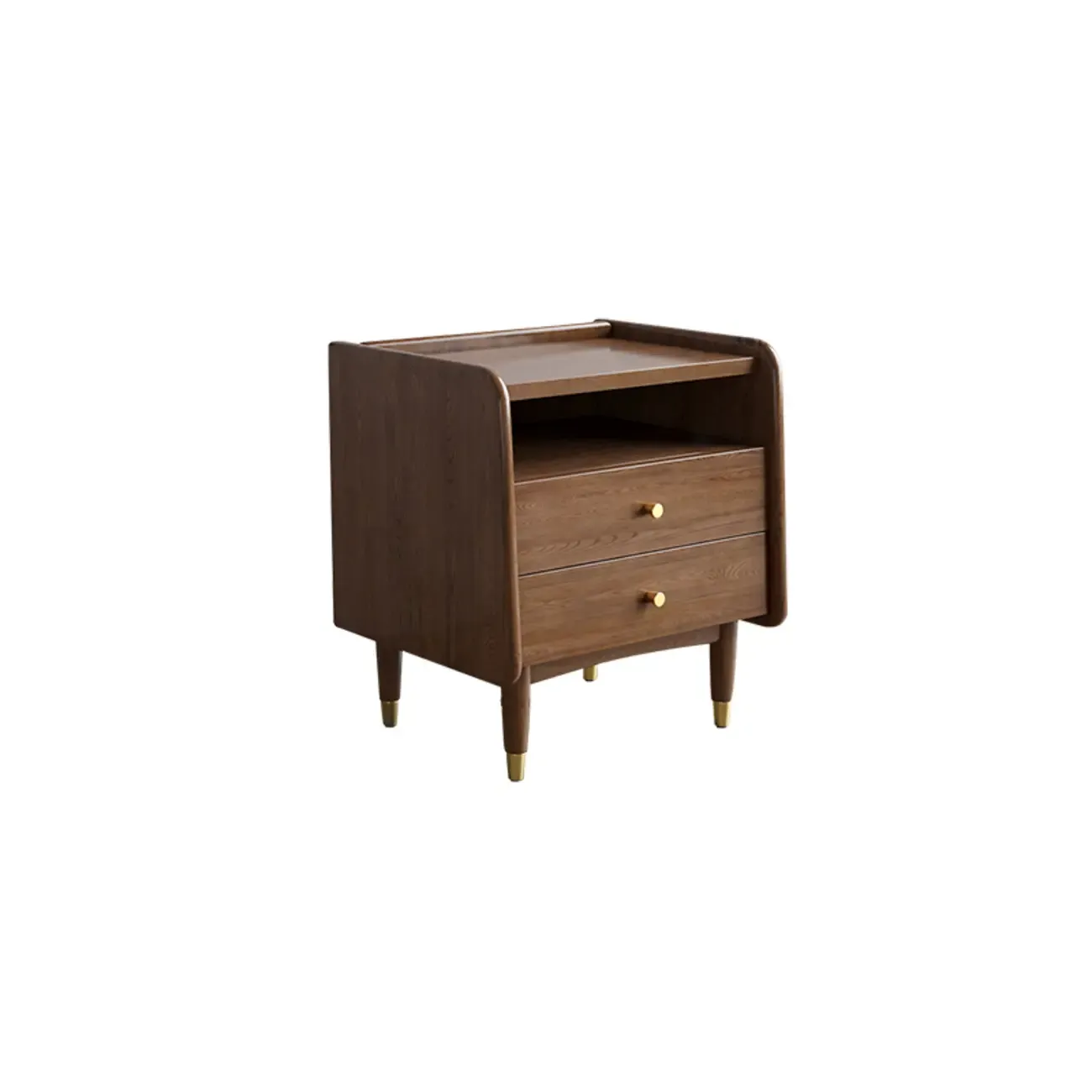 Traditional Natural Wood Nightstand with 2 Drawers