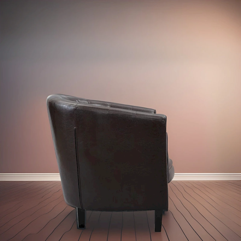 Accent Chair, Button Tufted Faux Leather Barrel Chair, Midcentury Modern Accent Chair, Comfy Armchair, Tub Barrel Chairs