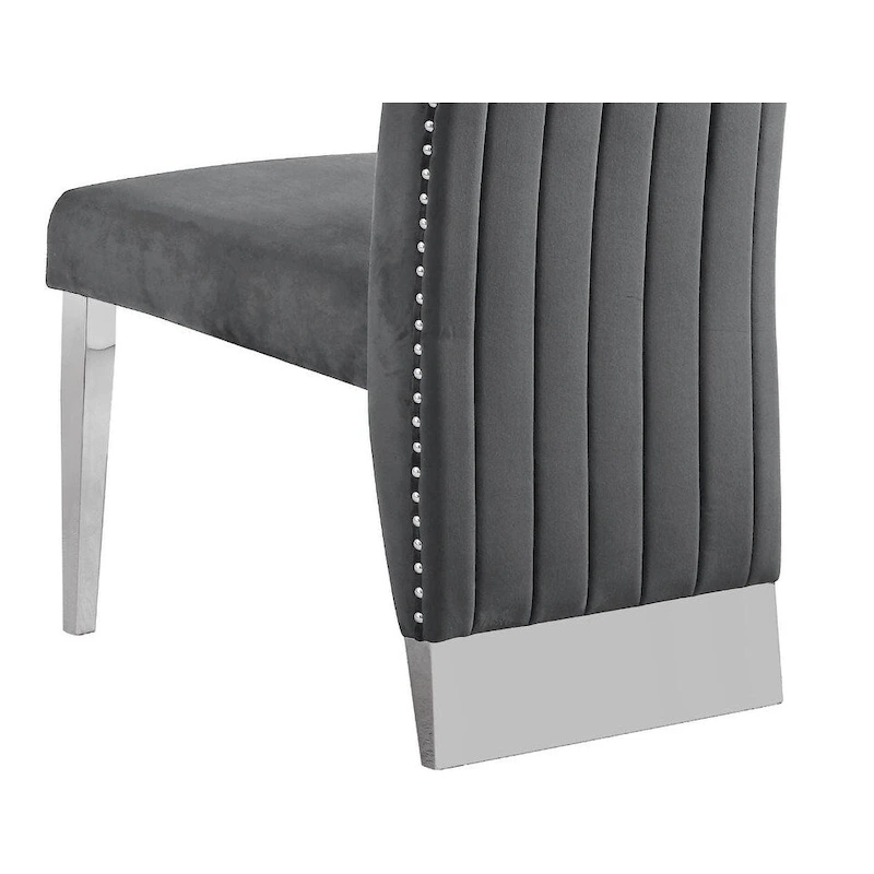 Best Quality Furniture Dining Chair includes Pleated Back, Nailhead-Trimmed, Chrome-Legged Chair (Set of 2)