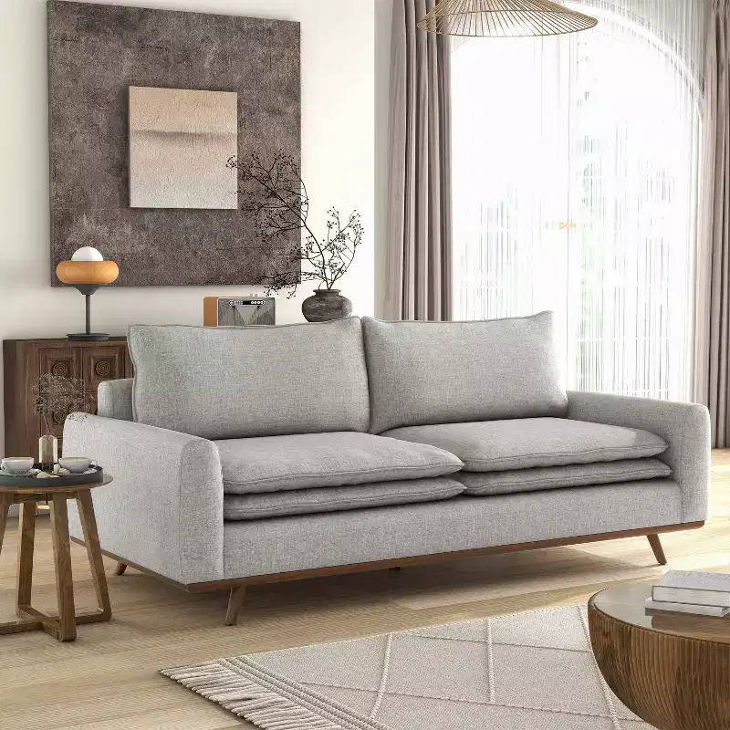 HOMES: Inside + Out Gubera 82" Mid-Century Sofa Cotton Linen Blend Upholstery with Feather Blend Cushions