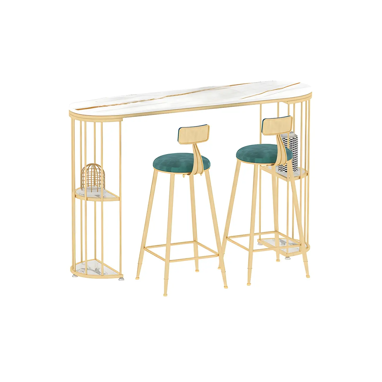 Modern Black Gold Stone Metal Storage Oblong Bar Tables