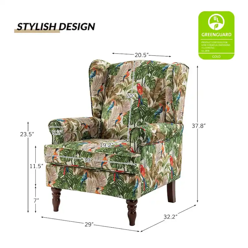 Epimethis Traditional Fabric Accent Wingback Armchair with Turned Legs by HULALA HOME