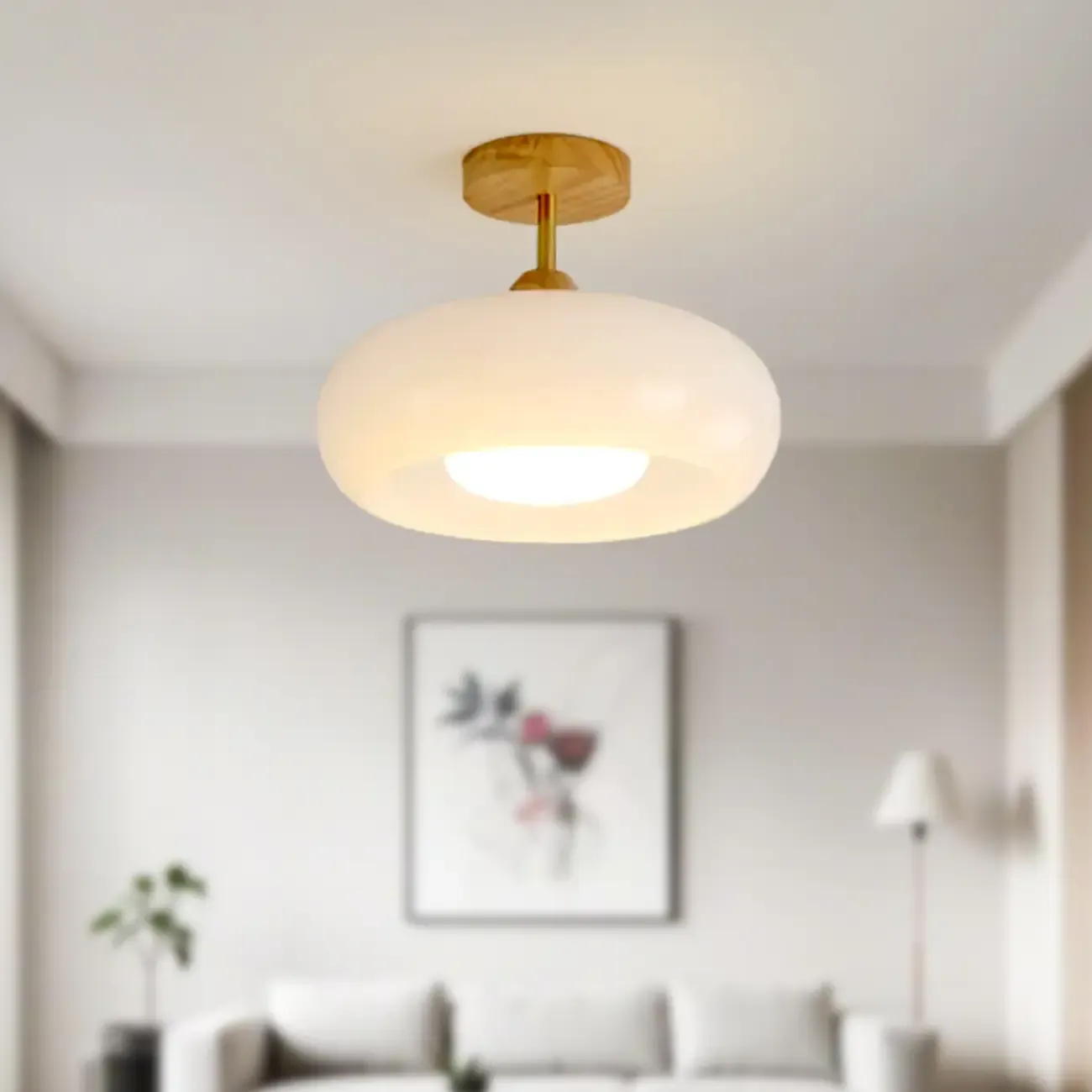 Mini Round White LED Semi Flush Ceiling Light for entryway