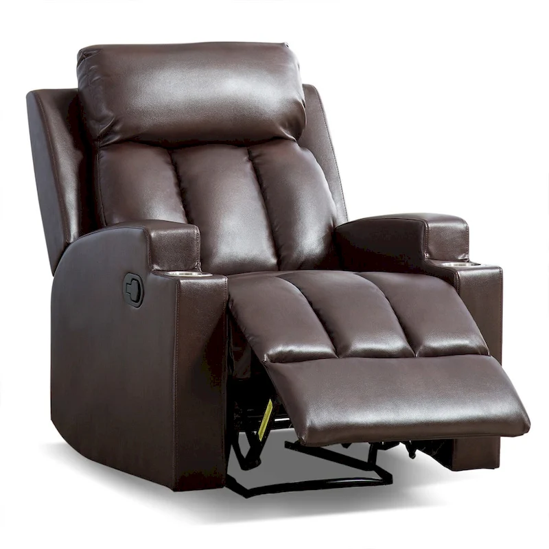 Manual Recliner Massage and Heating Chair Sofa with 2 Cup Holders Breathable Fabric