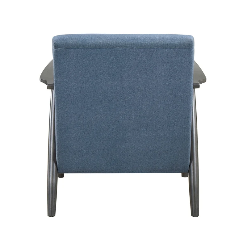 Tira 32 Inch Accent Chair, Channel Stitched, Blue Velvet, Gray Solid Wood