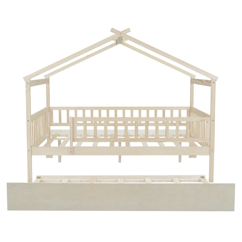 Full Pine House Bed with Twin Trundle