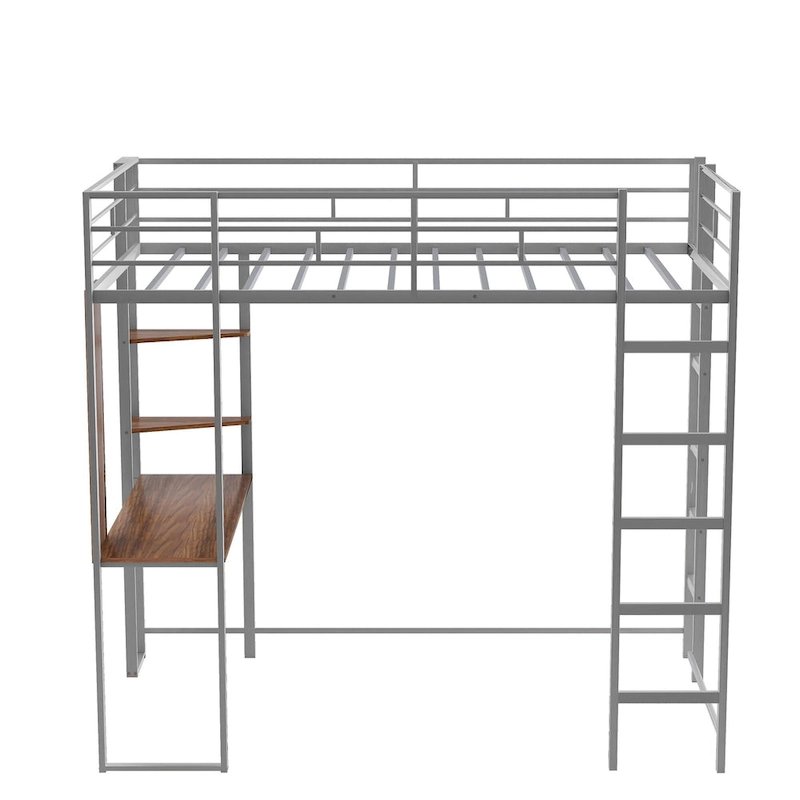 Twin Metal Loft Bed with Ladder, Fence & Desk