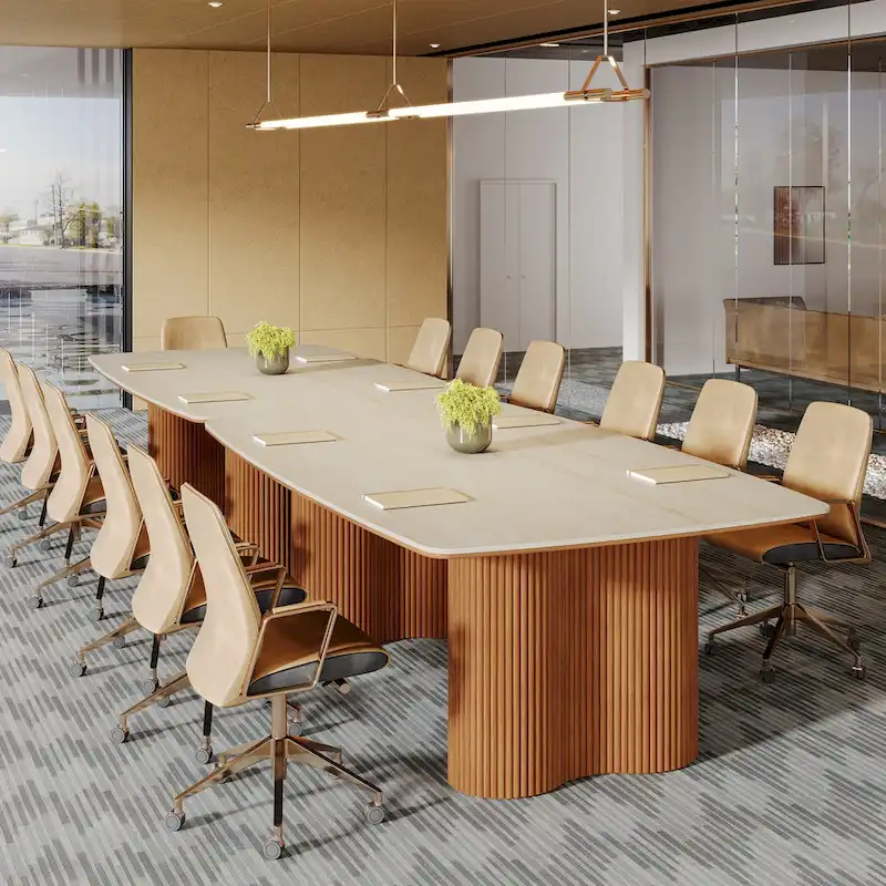 79-Inch Sintered Stone Top Conference Table with Solid Wood Base