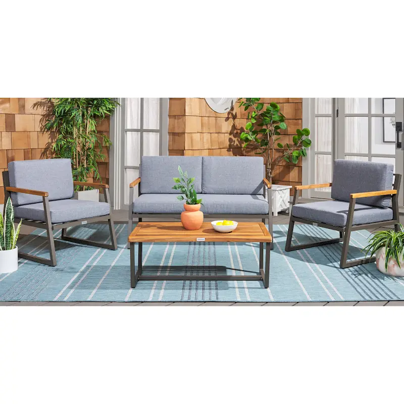 SAFAVIEH Outdoor Ulviyya 4-Piece Patio Conversation Set - 48Wx27Dx28H