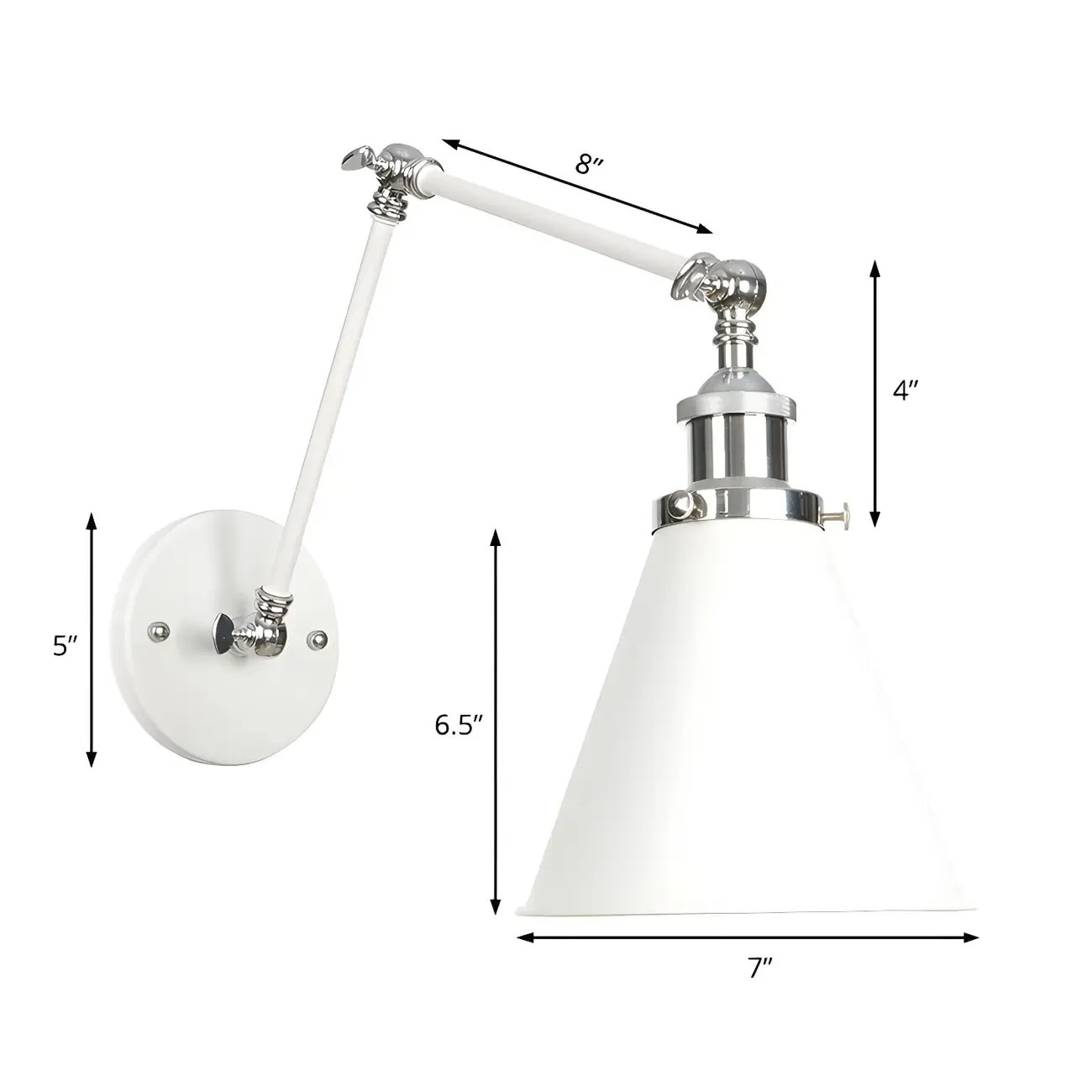 White Metal Adjustable Swing Arm Wall Light with Different Shade