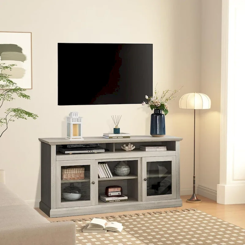 Contemporary TV Media Stand,  Entertainment Console, Up to 65 TV, Open & Closed Storage Space