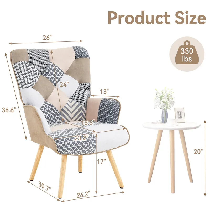 Linen Upholstered Modern Armchair Accent Chair with Wood Legs