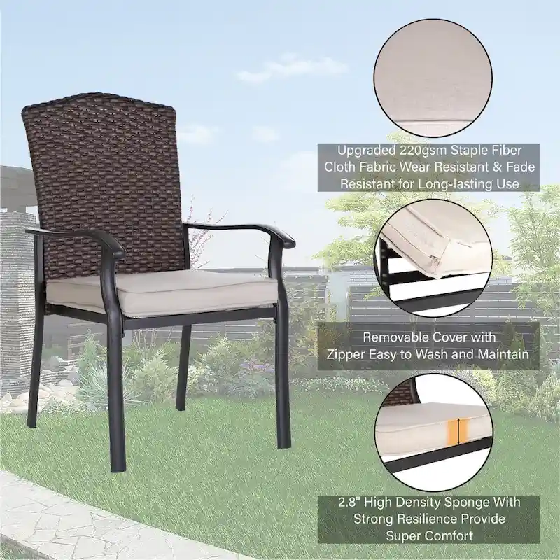 Patio Rattan Wicker Fixed Armrest Dining Chair with CushionSet of 2/4/6