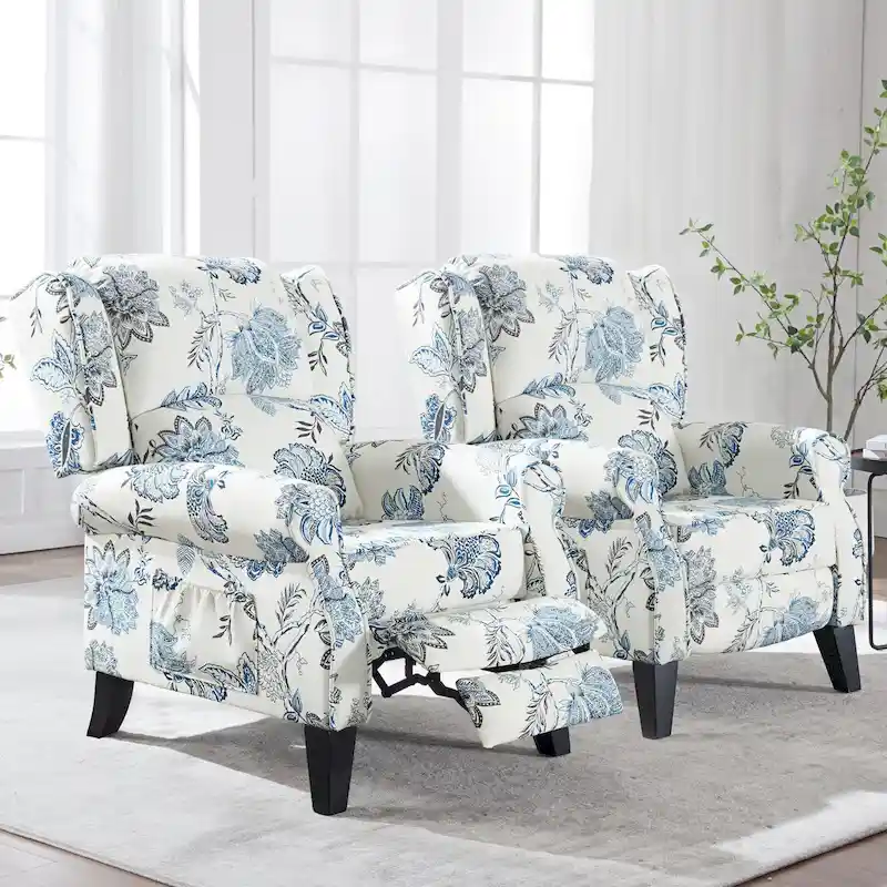 HOMYKA Manual Pushback Recliner Adjustable Accent Chair Wingback Armchair Set of 2