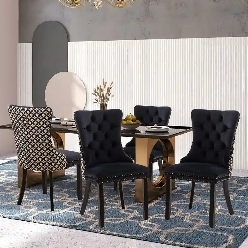 Solid Wood Velvet Upholstered Dining Chair Set of 4