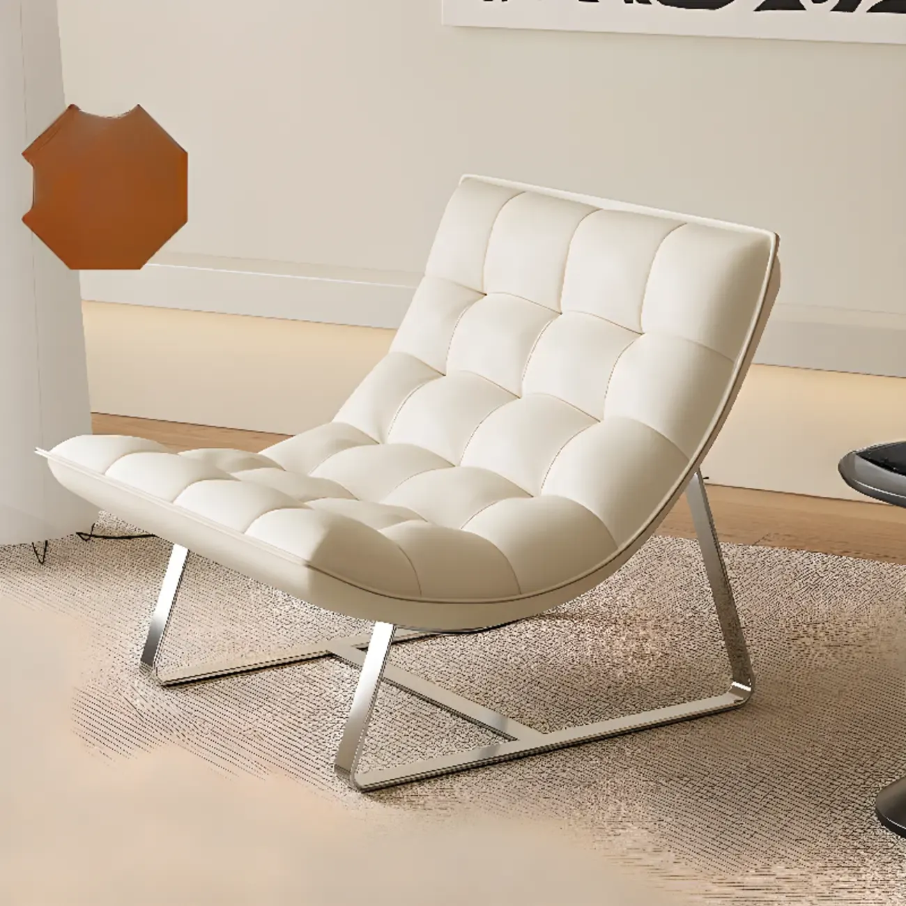 Modern Tufted Leather Accent ArmChair with Ottoman