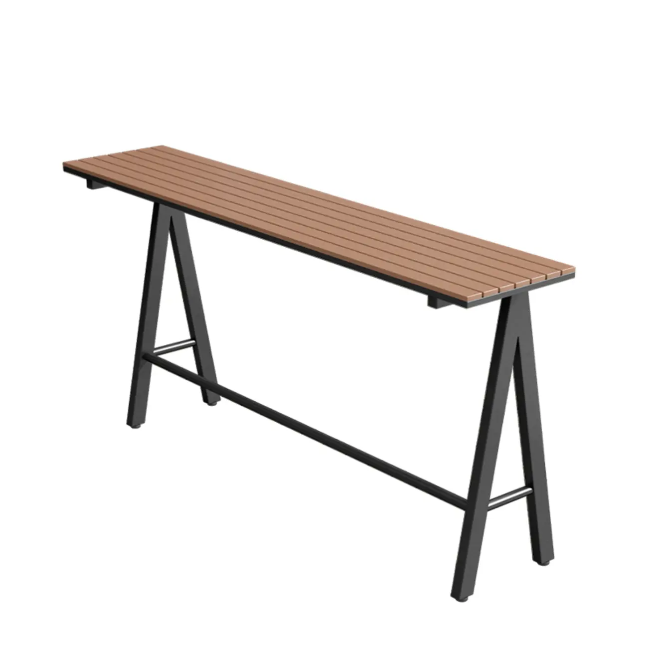 Green Metal Foot Support Wood Slat Outdoor Bar Tables