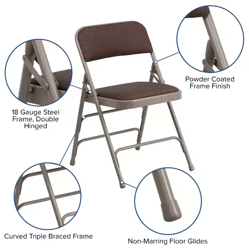 Emma and Oliver 4 Pack Curved Triple Braced & Double Hinged Fabric Upholstered Metal Folding Chair