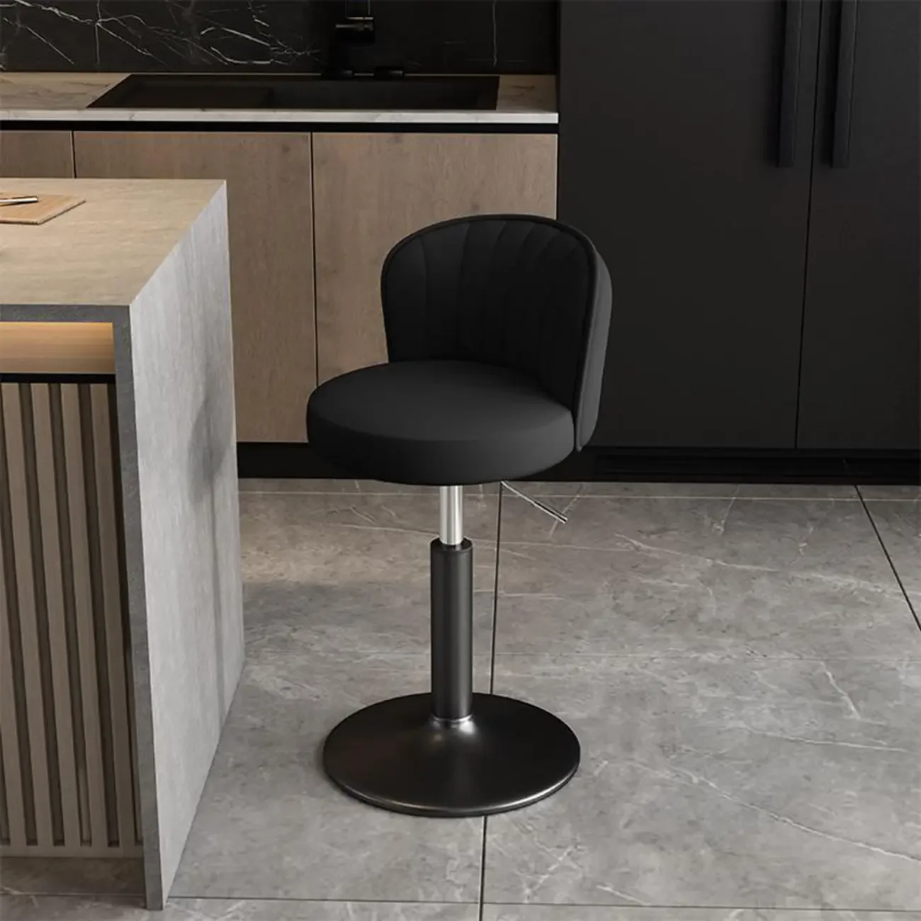 Modern Leather Adjustable Swivel Bar Stools with Back