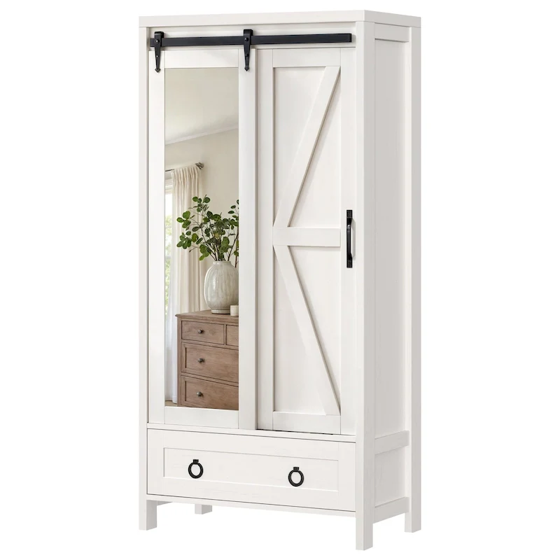 Moasis Tall and Wide Storage Cabinet with Doors and Full Length Mirror for Bathroom