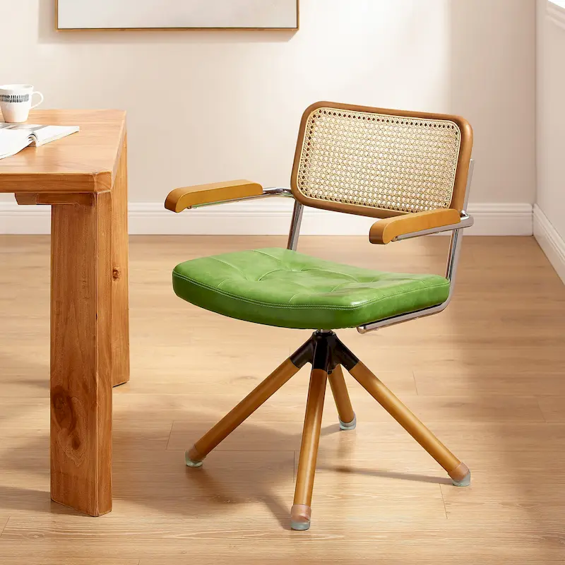 Art Leon Swivel PU Leather and Wooden Accent Chair