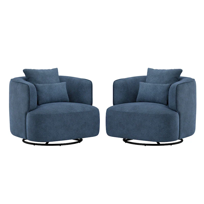 LUE BONA 2 Set Swivel Accent Armchair Fabric Blend, Modern Barrel Living Room Sofa Chair - 32.7 W x 32.7 D x 26.8 H