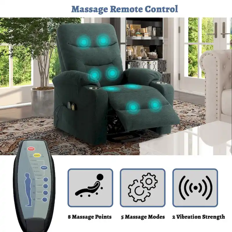 Clihome Soft Upholstered Electric Massage Recliner with Cup Holder