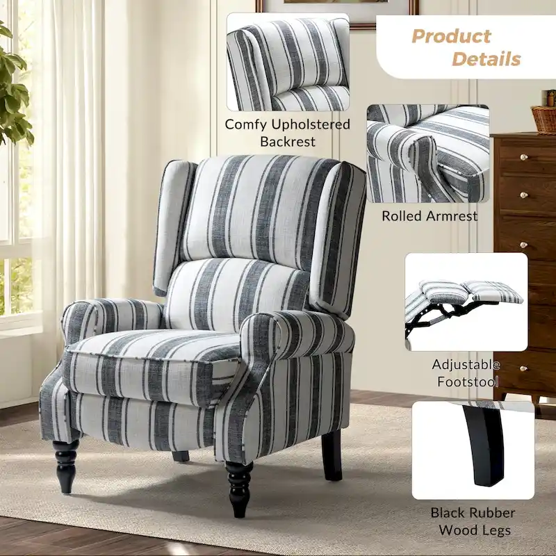 Olympus Upholstered Classic Manual Wingback Recliner with Solid Wood Legs by HULALA HOME