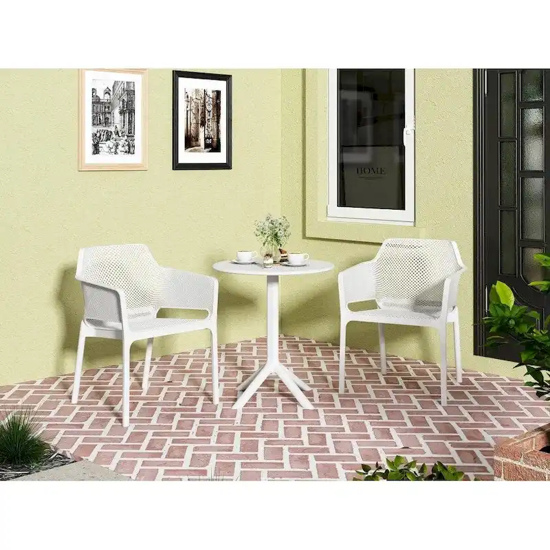 3-Piece Outdoor Bistro Set, 2 Stackable Chairs & 1 Table, Durable Resin Material for Balcony, Patio, Garden