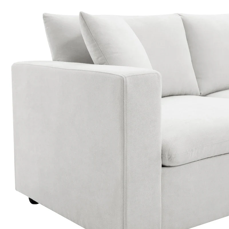 4-Seat Polyester L-Shaped Sectional Sofa with Convertible Ottoman
