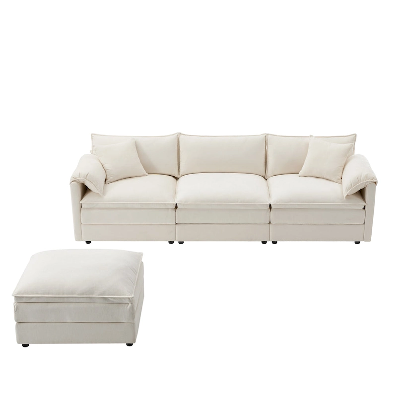 103.5 Chenille Sectional Sofa with 4-Seat L-Shaped Cloud Couch and Ottoman & Pocket Spring Cushions (330lb Capacity)