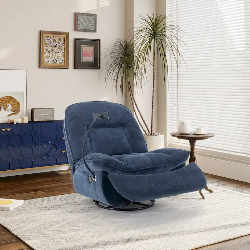 Clihome Adjustable Swivel Chenille Recliner with Phone Holder