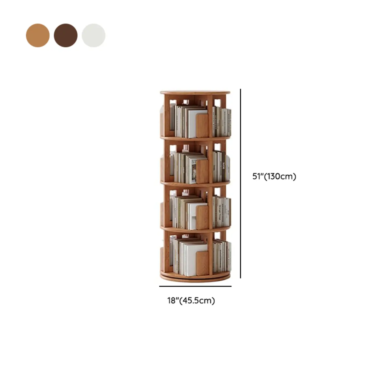 Cylindrical Movable 360° Rotating Wooden Bookshelf with Drawer