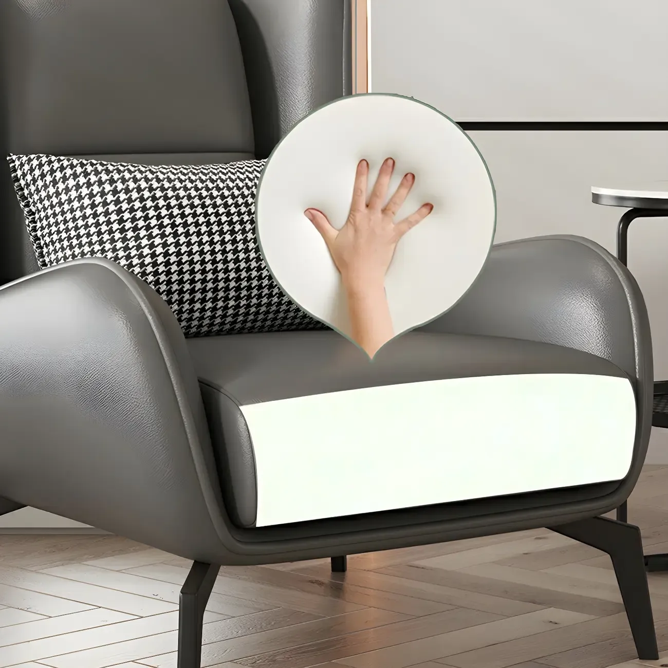 Modern Beige Leather Accent Chair with One Pillow