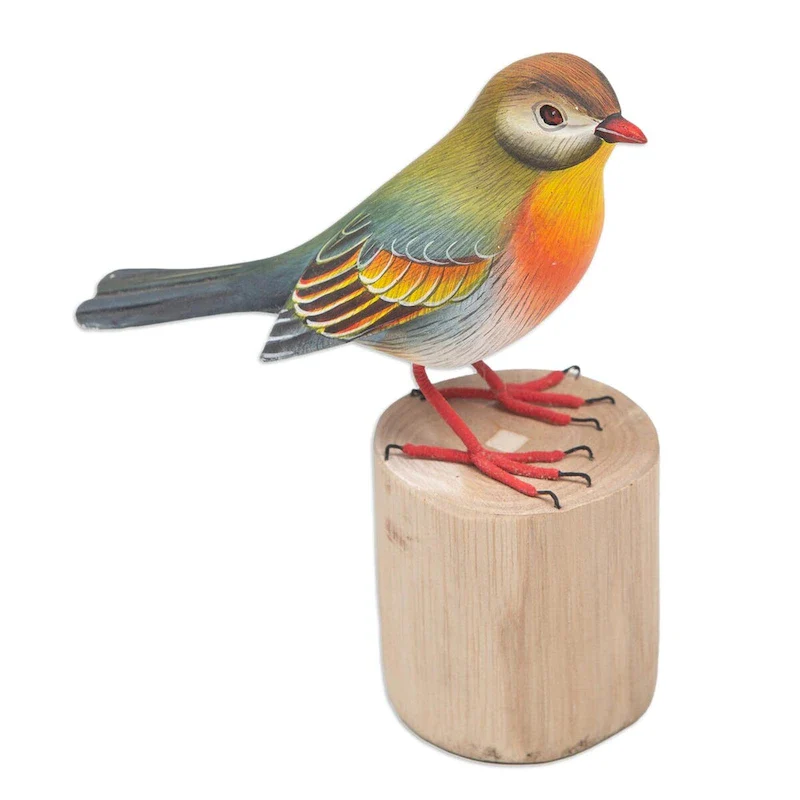 Novica Handmade Warbler Wood Statuette