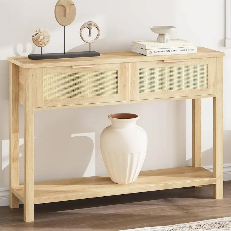 Entryway Table, Console Table with 2 Rattan Drawers