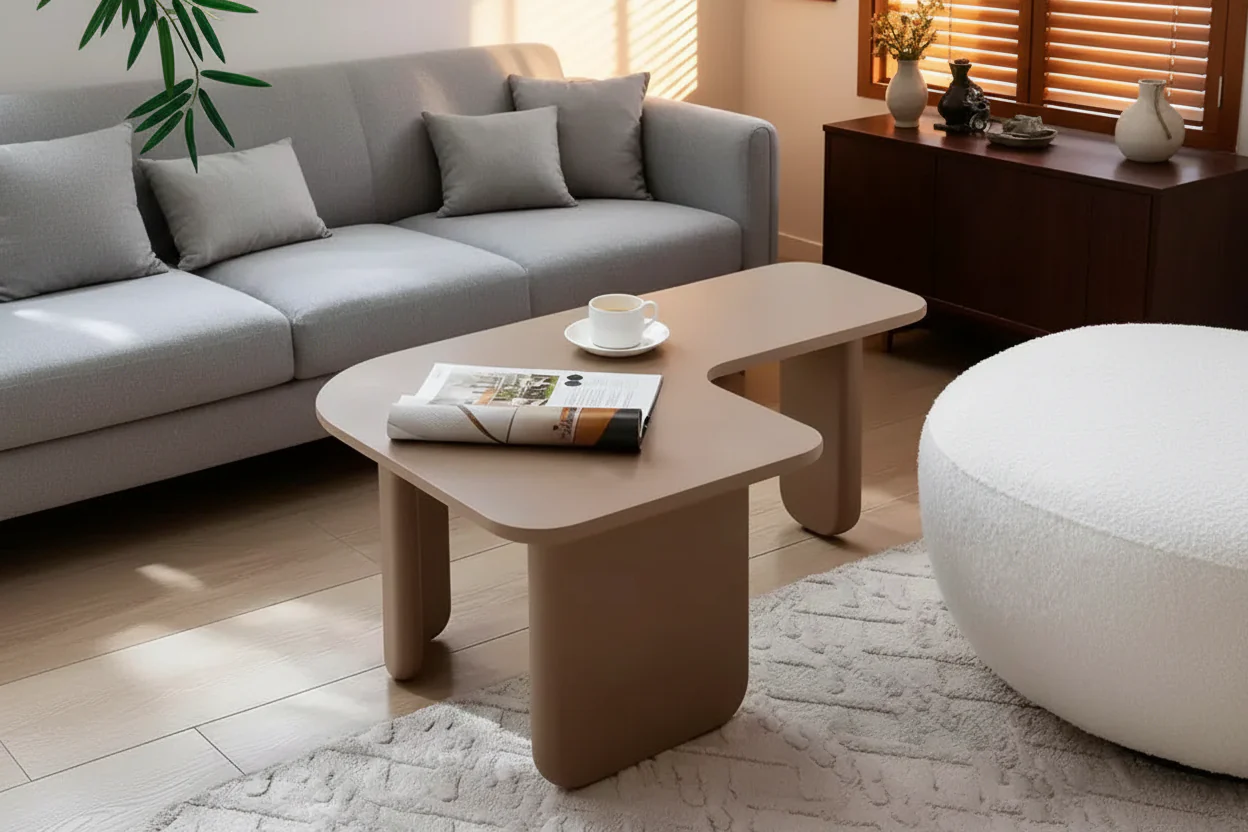 35 L-Shape Modern Coffee Table Khaki Green Paint Multi-Layer Free-Combo Corner White
