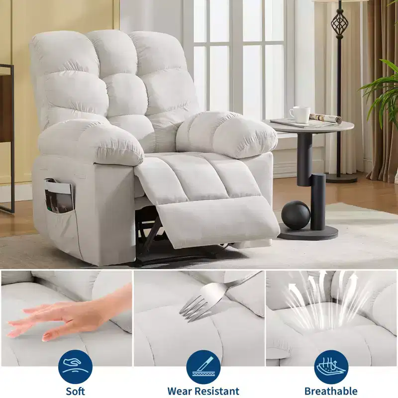 Extra Wide & Oversized Recliner Chair with Massage and Heat - Plush Manual Recliner for Living Room, Lazy Boy-Style Comfort with 150 Recline